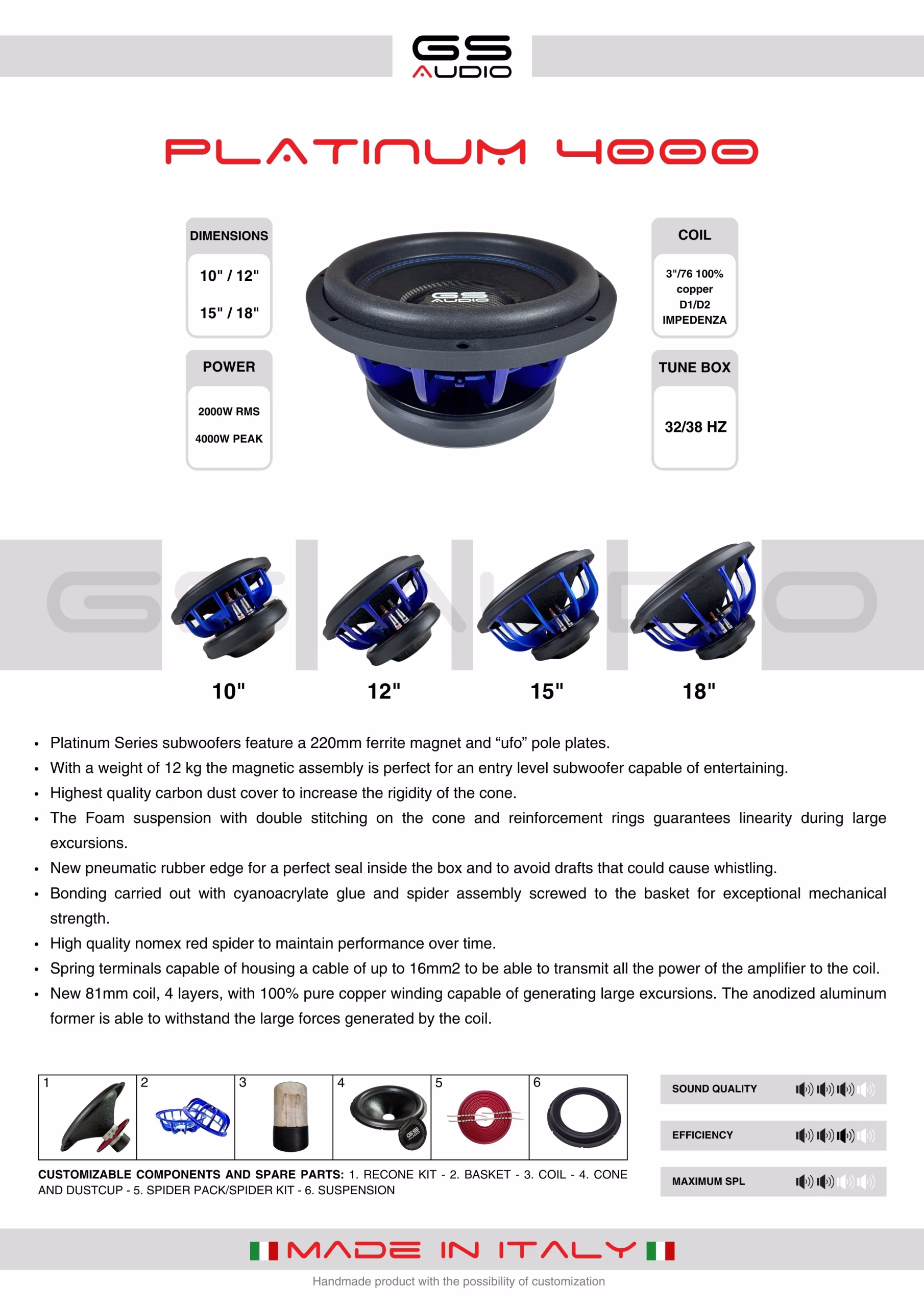 Subwoofer PLATINUM 4000 MK2 15"/38cm GS Audio | 2000WRMS - D1 or D2 Ohm - Image 6