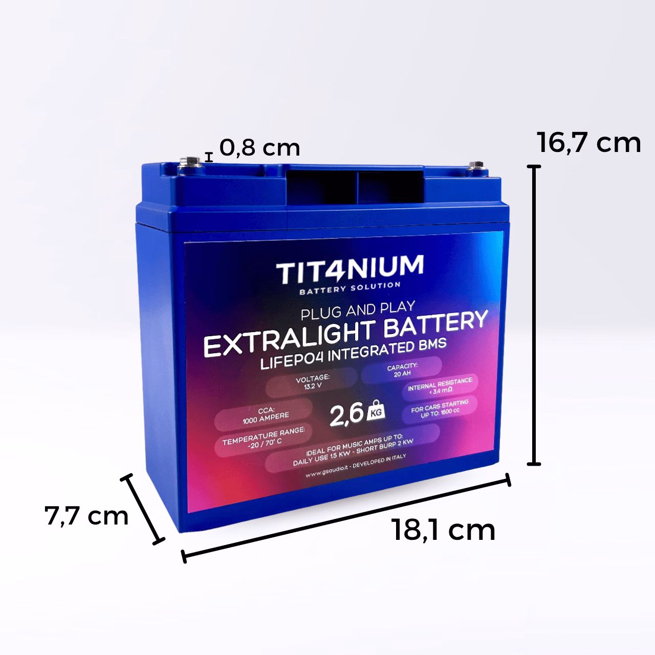 TIT4NIUM 20Ah-M5 Battery - CCA:1000A LifePo4 13.2V (18,1*7,7*17,5cm) - Image 3